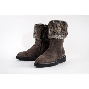 Aquatalia Waterproof Boots Womens 7.5 US Suede Fur Trim Mid-Calf Cold Weather